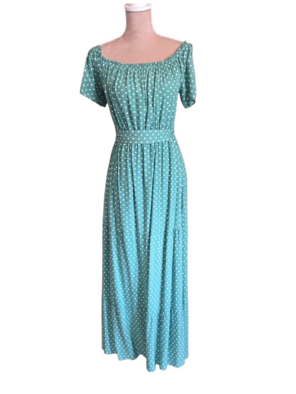 Green Polka Dot Off-Shoulder Dress